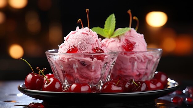 Photo cherry granita in glasses on red