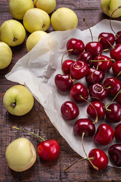 Cherry and green nectarines in the studio.