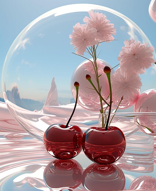 cherry inside crystal ball cherry inside glass ball Created using generative AI