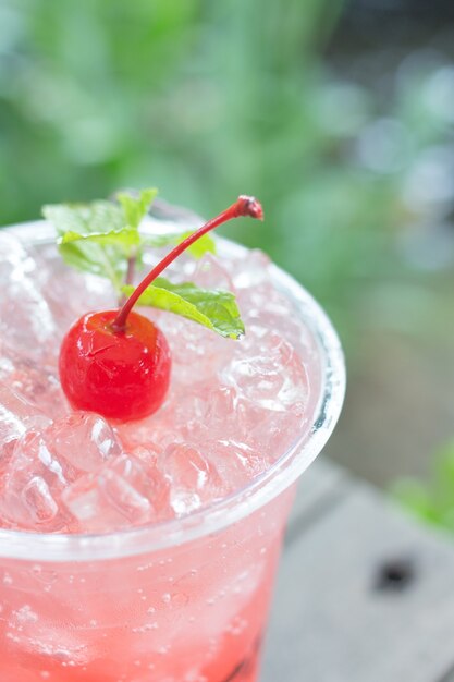 cherry on Italian Soda drinking for fresh in relax time