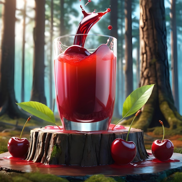 cherry juice Podium in forest