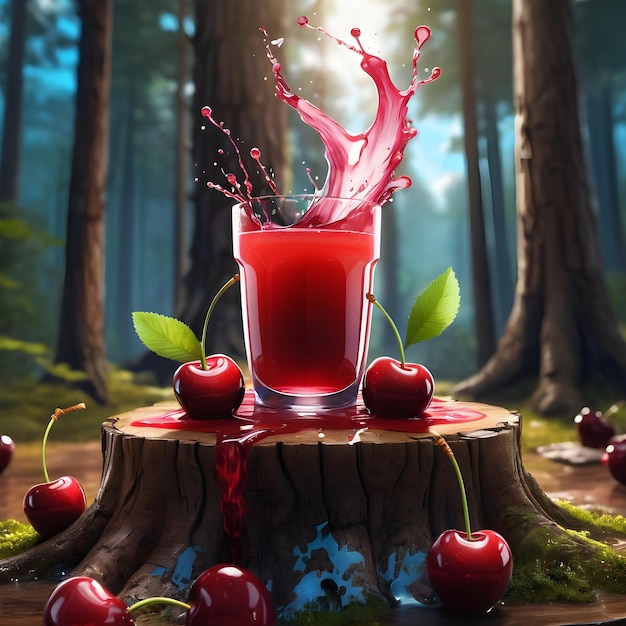 cherry juice Podium in forest