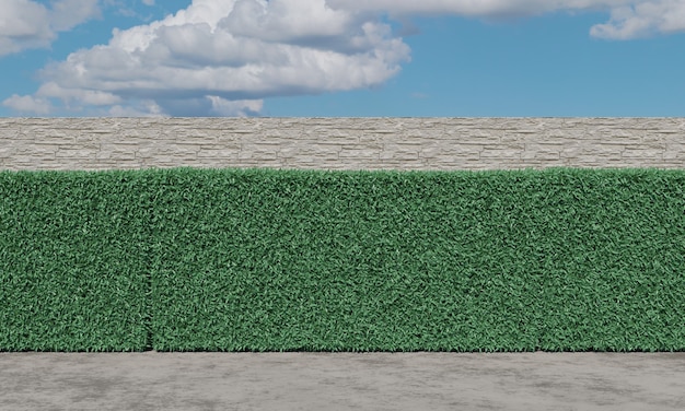 cherry laurel hedge and sky 3d rendering