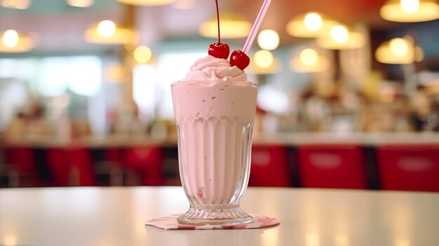 Cherry Milkshake in a Classic American Diner food photography concept Generative AI