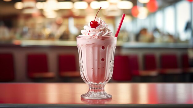 Classic American Diner 음식 사진 컨셉의 Cherry Milkshake Generative AI