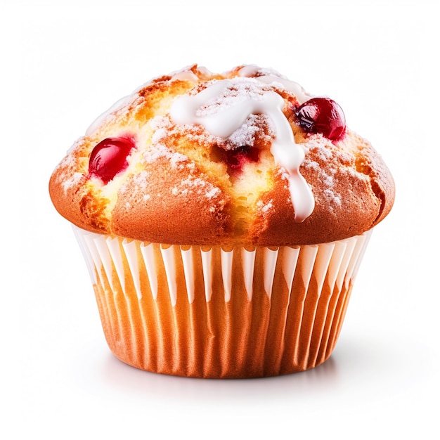 Cherry muffin on isolated white background