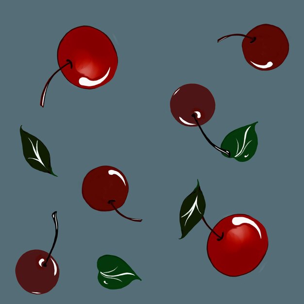 Cherry pattern red burgundy ripe cherry for the design of dishes fabrics clothes