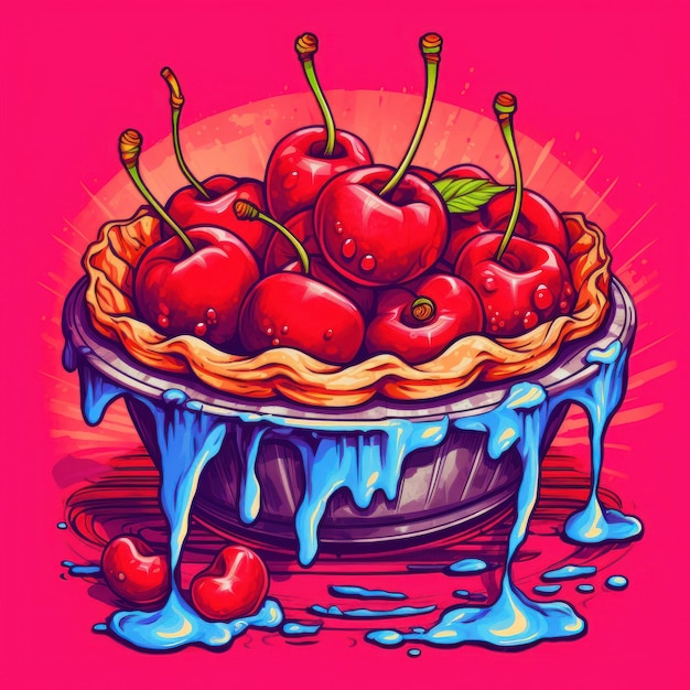 Photo cherry pie in an art style