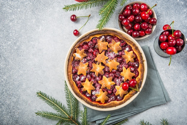 Cherry pie cake with fresh cherry.