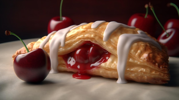 Cherry pie in a pastry with a cherry on top