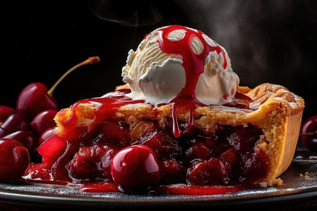 Cherry pie with ice cream on top Generative AI