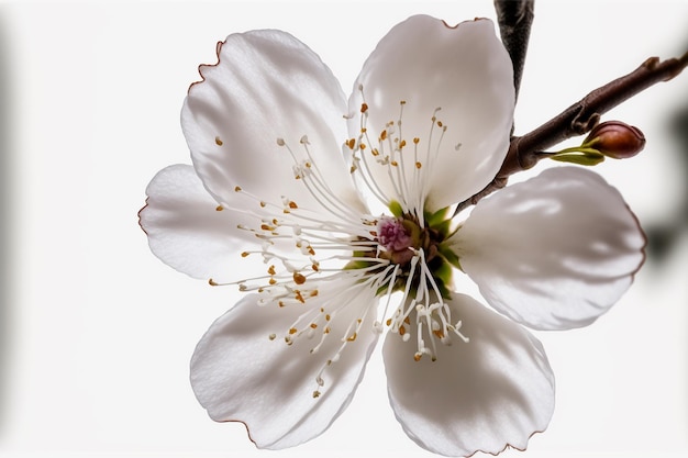 흰색 그림으로 페이드 인 벚꽃 가지에 만발한 체리 사쿠라 꽃
