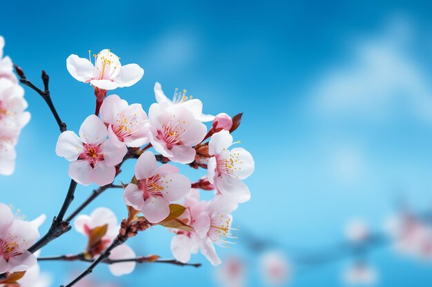 Cherry spring flower blooming background with copy space