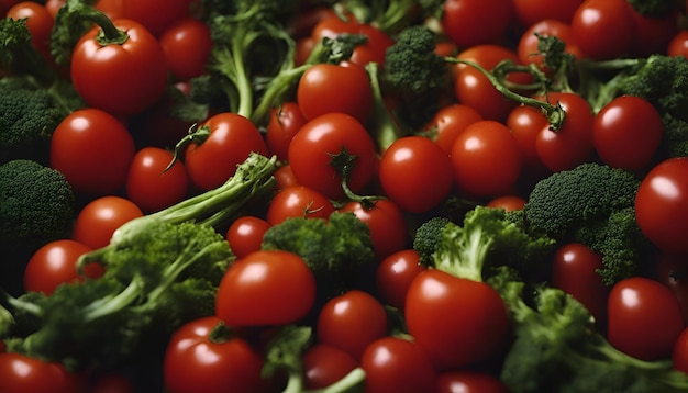 Cherry tomaten en broccoli close-up Gezonde voedsel achtergrond