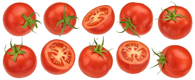 Cherry tomaten geïsoleerd op witte achtergrond met knippadverzameling