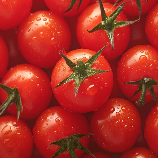 チェリートマトの豊富さ 露の質感のある背景の新鮮な赤いトマト ソーシャルメディアの投稿サイズ