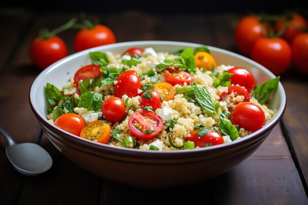 Foto ricetta pranzo salutare con insalata di couscous e pomodorini