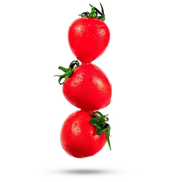 Cherry tomato isolated on white background Falling cherry tomatoes