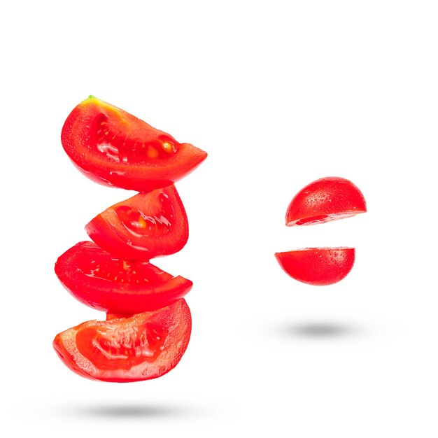 Cherry tomato isolated on white background Falling cherry tomatoes