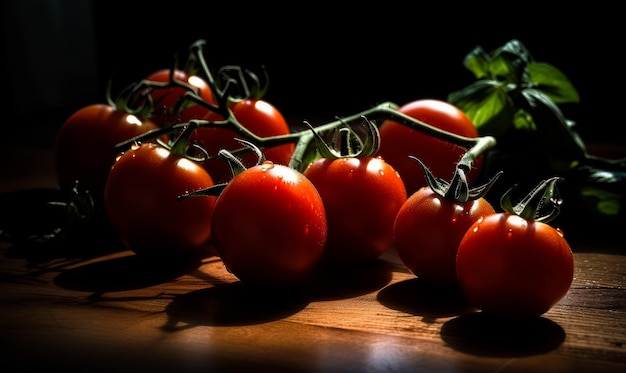 Cherry tomatoes are a delightful pop of sweetness in salads against black backdround Generative ai