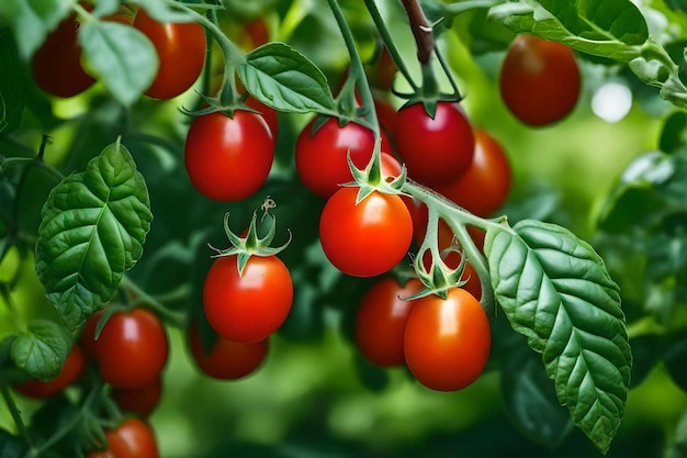 Cherry tomatoes on a plant