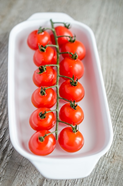 Cherry tomatoes on plastic tray