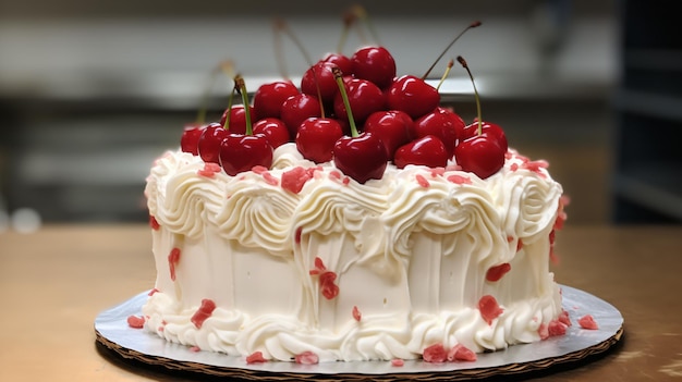 Photo cherry on top of vintage butter cream cake