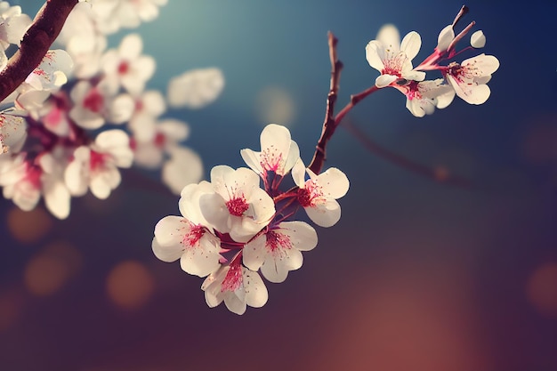 Cherry tree landscape spring background 3D rendering raster illustration