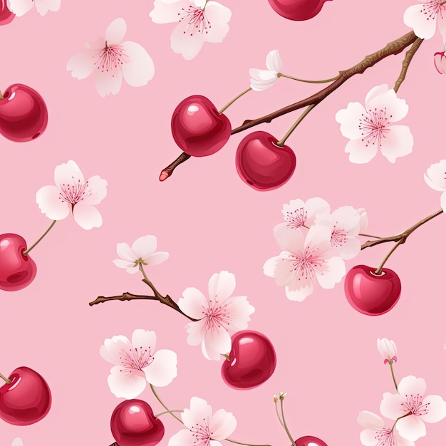 Photo cherry tree pattern on pink background