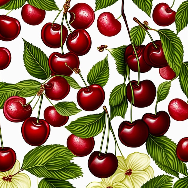 Photo cherry with leaf seamless pattern for background