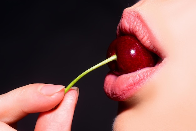 Cherry in woman mouth summer sexy fruits sexy woman lips cherries on woman lips