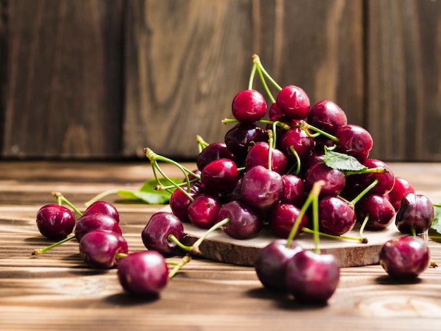 Cherry on wooden board