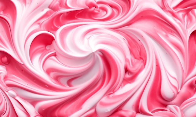 Фото Вишнёвый йогурт кружится вблизи ягодной кремовой текстуры сверху вид фона ai генерируется