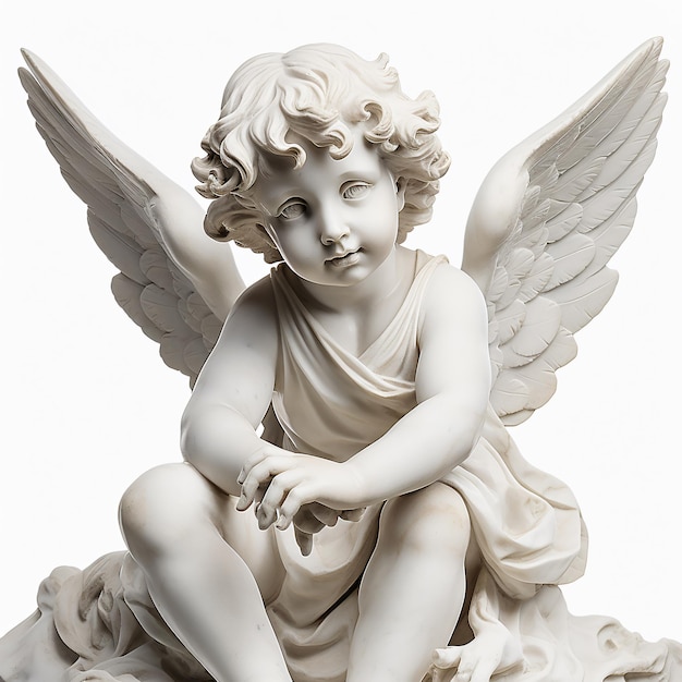 흰색 배경에 고립 된 천사 대리석 동상