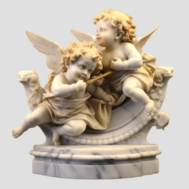 cherubs marble statue isolated on transparent background