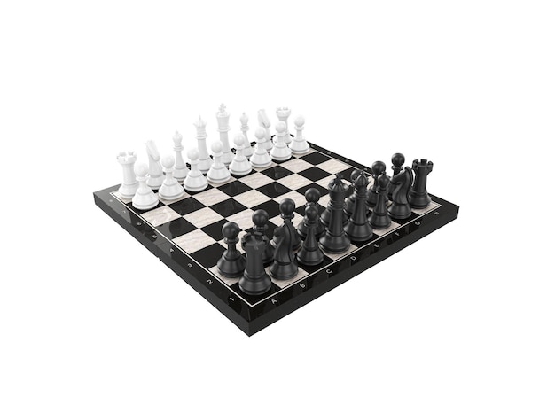 Chess battle on chessboard isolated on white 3d render