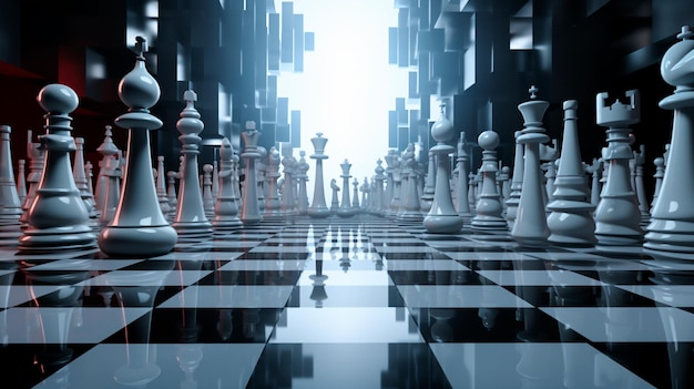暗い部屋のチェス盤 コンピューター デジタル描画 生成 AI