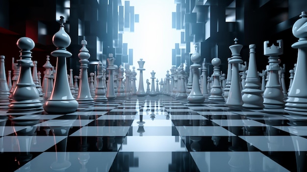 3D Digital Chess Board dynamic lighting futuristic detailed, tension,  competition, strategy, planning, dark background, bokeh, blur Stock Photo -  Alamy