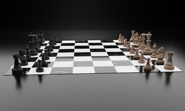 Chess board game competition 3d render