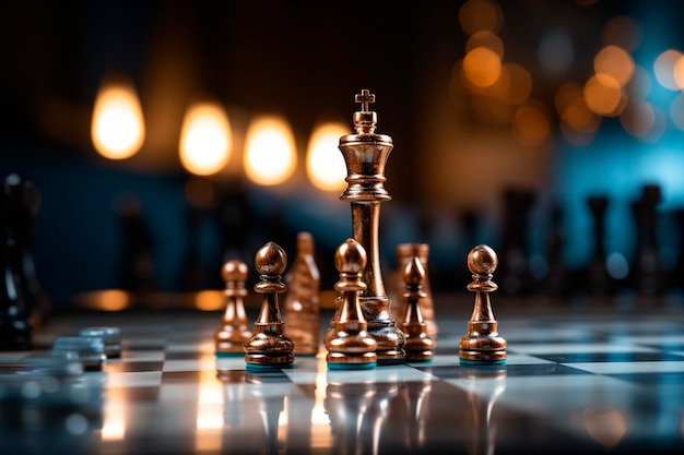 Шахматная настольная игра, концепция бизнес-идей и идей конкуренции и стратегии, концептуальный искусственный интеллект