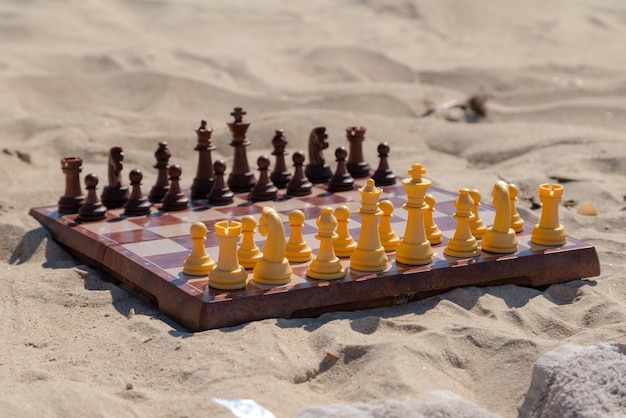 chess board at the sandy beach