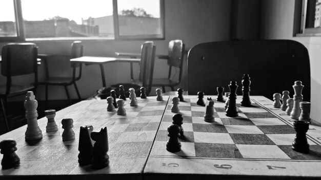 Chess board on table