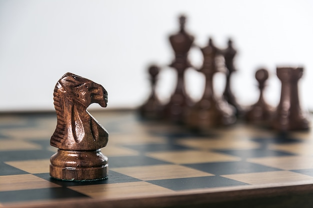 Chess on board, white background