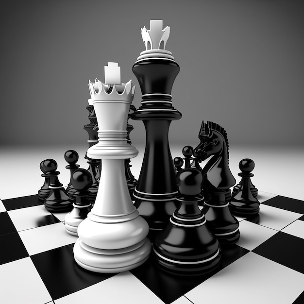 A chess board with a black and white chess piece and a white king on it.