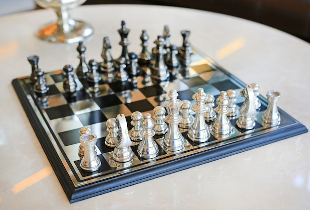 Chess board with chess pieces