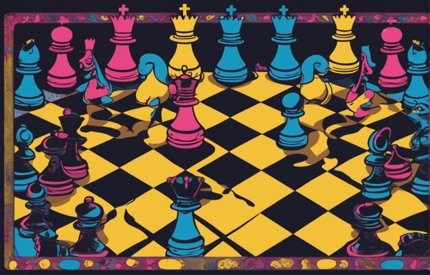 Photo chess on board with colorful design competition chess background