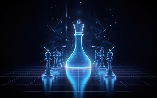 Photo chess concept queen background from the wireframe style illustration in the style of line and dot