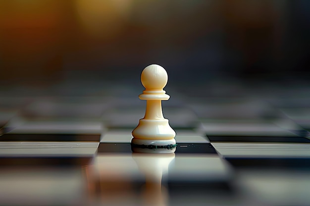 체스 게임 추상적인 보병은 체스판에서 승리를 향한 전략적 여정의 시작을 상징하는 첫 번째 움직임을합니다.