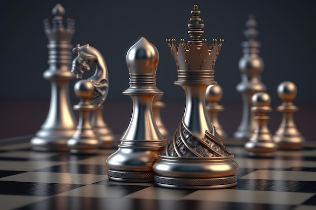 Premium Photo  Chess game chess pieces on a board darck background ai  generation