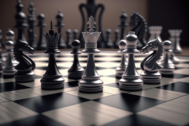 Chess game Chess pieces on a board Darck background AI Generation